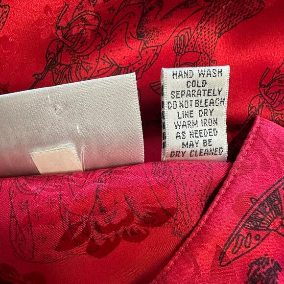 Vintage Chico's Asian Design Silk Button Down Shirt Red & Black sz 2= L - Picture 7 of 8